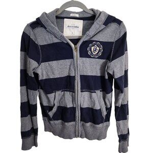 Abercrombie & Fitch Kids Navy Gray Striped Muscle Full Zip Hoodie Size L